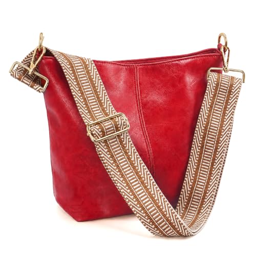 Image of Hobo Bags Vegan Leather Crossbody Bag Guitar Strap Shoulder Purses with Zipper Handbags for Women