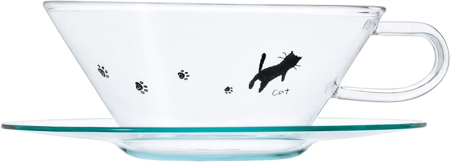 Aderia K-6767 Tea Cup, Heat Resistant Glass, Cup & Saucer Shallow 8.5 fl oz (250 ml), Microwave Compatible, Hot Water OK