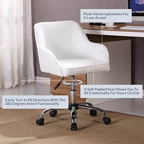 Belleze Modern Office Ergonomic Computer Desk Chair With Mid-Back Design, Thick Padded Velvet Seat, And Built-In Lumbar Support 360 Swivel Adjustable Height - Nora (White) #TOP4