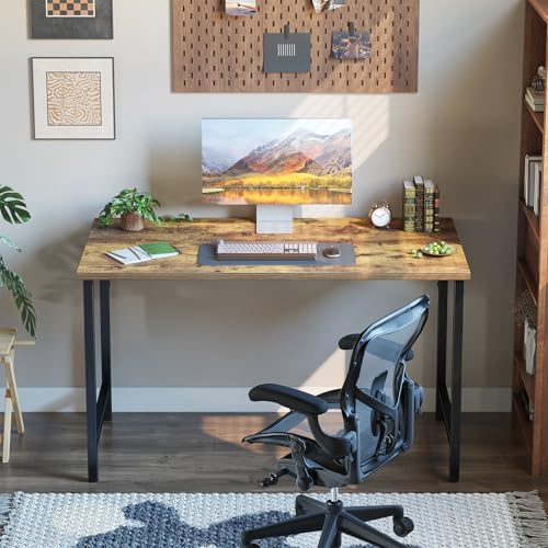 Image of Grandder 47 inch Computer Desk, Home Office Desk Study Writing Kid Table, Simple PC Work Desk, Adjustable Feet, Rustic Brown