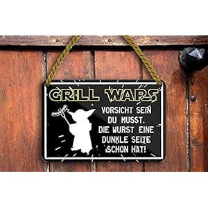 schilderkreis24 – Blechschild Lustiger Spruch “Grill Wars“ Deko Schild Metallschild BBQ Grill Geschenkidee Retro Witziges Geschenk Geburtstag Weihnachten für Garten Terrasse Balkon Küche 18×12 cm