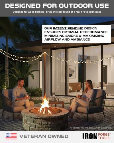 Image of Iron Forge Tools Smokeless Outdoor Fire Pit Ring Insert 42 Inch Round | heavy duty steel, permanent fire pit rings, backyard bonfire, smokeless firepit, 36 inch inner ring, pit liner insert