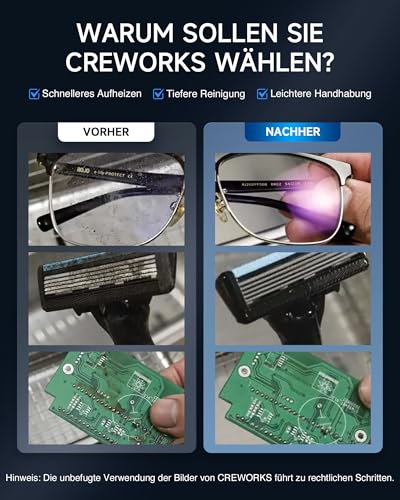 CREWORKS Profi Ultraschallreinigungsgerät 3L (Echtes Volumen) mit Degas & Soft-Modus,...