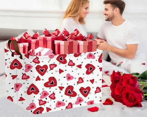 Image of Valentines Day Basket Large Foldable Heart Shaped Storage Box for Gifts Kids Empty Storage Bins Rectangular Toy Organizer Decor (Black Arrow Red Pink Love)