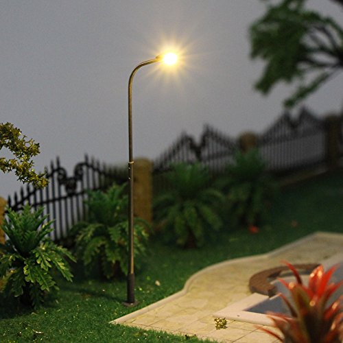Evemodel 10 Stück Modell Lampe Spur H0 1:87 Peitschenlampen Straßenlampen Flexible Höhe Beleuchtung Modelllandschaftsbau (warm weiß)