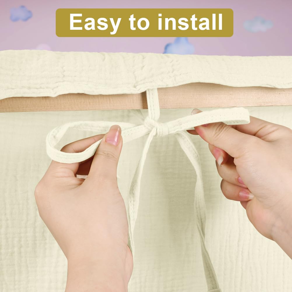 Vicloon Tenda Letto Bambini 100% Cotone, Tenda Letto Montessori per Letto Bambini, Baldacchini in Tessuto, Tenda da Letto per la casa in Mussola, 135 x 360 cm, Beige