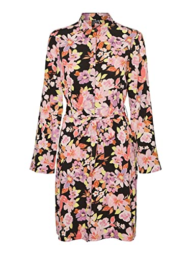 VERO MODA Damen Vmlucia Ls Abk Shirt Dress Wvn Cur, Black/Aop:lala, 46...