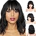 KRSI Women's Short Curly Synthetic Wigs With Air Bangs Natural Black/Brown Wigs for Black Women Heat Resistant Custom Cosplay Party Full Wigs 14inch