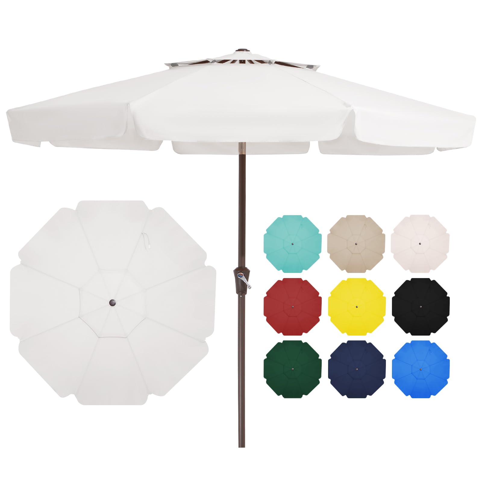 JEAREY 9FT 2-Tiers Patio Umbrellas Outdoor Large Market Umbrella With Tilt Push Button & Crank Lift System 8 Sturdy Ribs UV Protection Waterproof Sunproof Cream White