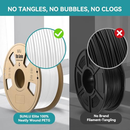Image of SUNLU Official Elite PETG Filament 1.75mm - 1kg(2.2lbs) Strong 3D Printer Filament, 1.75mm Dimensional Accuracy + /- 0.02mm, 320 Meters, White