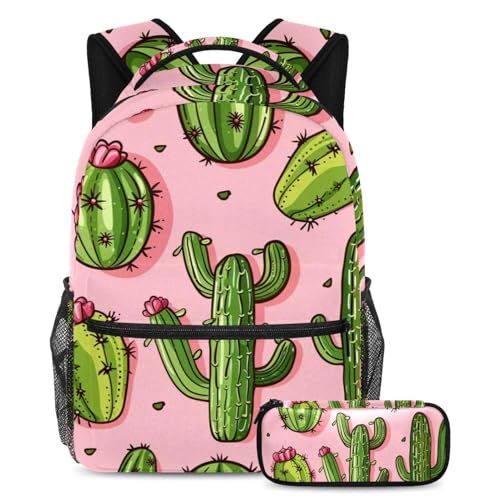 Trousse à crayons et sac à dos cactus rose spacieux pour ne plus manquer de place