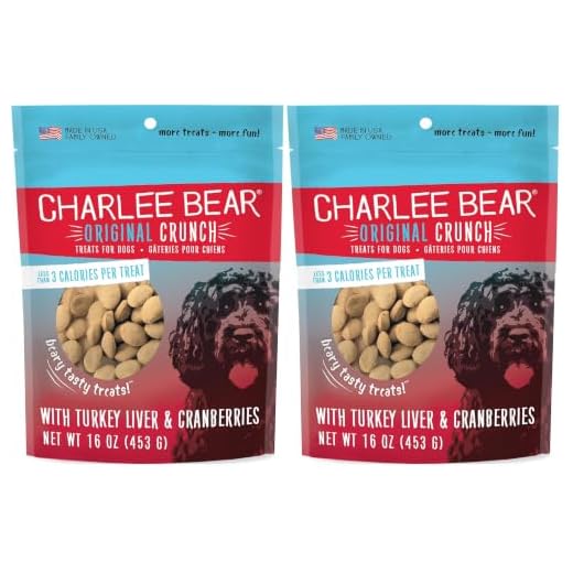Charlee Bear Original Crunch Dog Treats,Turkey Liver and Cranberries Resealable Bag,Low Calorie Training Treats for Dogs,Limited Ingredient,Healthy,Crunchy Dog Snacks,Made in USA,16 Ounce (Pack of 2)