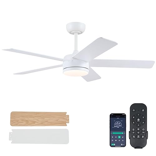 CHESUR White Ceiling Fans with Lights - 46" Low Profile Ceiling Fan Lights with 5 Blades, Modern Ceiling Fan with Lights and Remote/APP, Dimming, 3CCT, Fan Light Fixture for Indoor Covered Outdoor