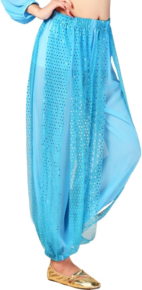 DRHOM Women Girls Sequins Belly Dance Costume India Arabian Stage Performance Coins Harem Pants Trousers
