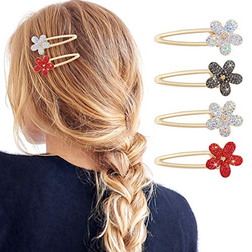 Crystal Hair Pins Rhinestone Hair Clips Decorative Barrettes Glitter Bobby Pin Cute Hair Clips Fashion Sparkly Hair Girls Ladies Womens Hair Accessories Gifts 4PCS (Flower)