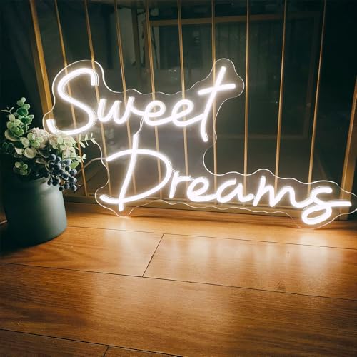 Image of Sweet dreams Home Neon Signs for Wall Decor Neon Wall Art Acrylic LED Lights with Hanging Chain Light Up for Bedroom Decor Man Cave Bar Pub graduate Wedding Party 5V USB Powered Dimmable