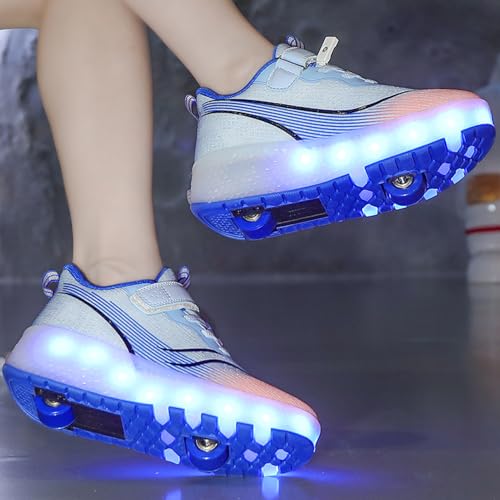 Patins à roulettes enfant bleus avec roues rétractables et LED - 4