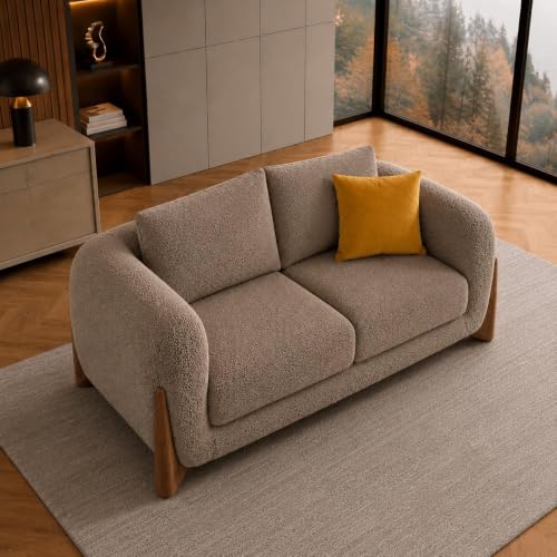 Image of Modern Sofa, Teddy Fabric, Chesterfield Style, Wooden Legs, for Living Room, Bedroom, Hallways (Taupe - 2 Seater)