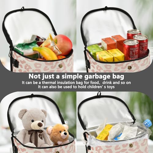 Image of senya Car Trash Can Car Garbage Can Car Waste Basket,Rose Gold Leopard Print Cheetah Leak-Proof Car Trash Bin, Car Trash Hanging Car Accessories Interior Car Organizer Bag