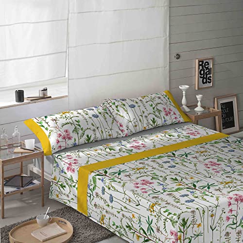 NATURALS - Juego de sabanas Cama 180 cm - 50% Algodon/50 Polyester - Incluye Encimera 260x270 cm + Sabana Bajera 180x190/200 cm + 2 Fundas de Almohada 45x110 cm - Sena