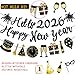 Happy New Year Banner Black Glitter Pre-Strung Hello 2026 NYE Banner New Years Sign Happy New Year Garland For New Years Eve Party Supplies Decorations 2026