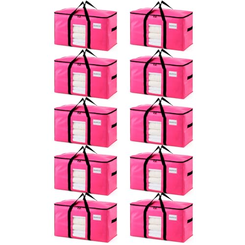 Image of TAILI 10 Pack Pink Extra Large Moving Bags, Heavy Duty Totes with Visible Window, Wrap Around Handles, Ideal for Storage, Space-Saving