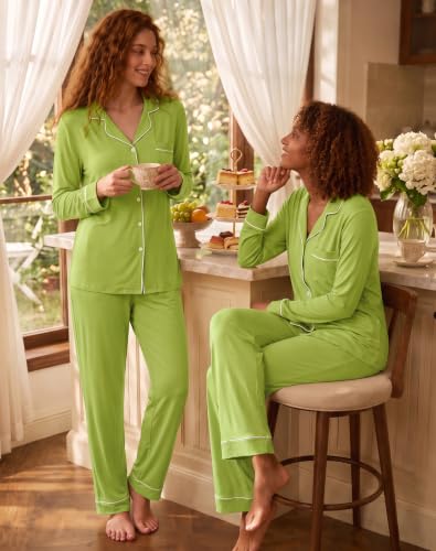 Image of SWOMOG Womens Pajamas Set Long Sleeve Sleepwear Button Down Nightwear Soft Cotton Pj Lounge Sets