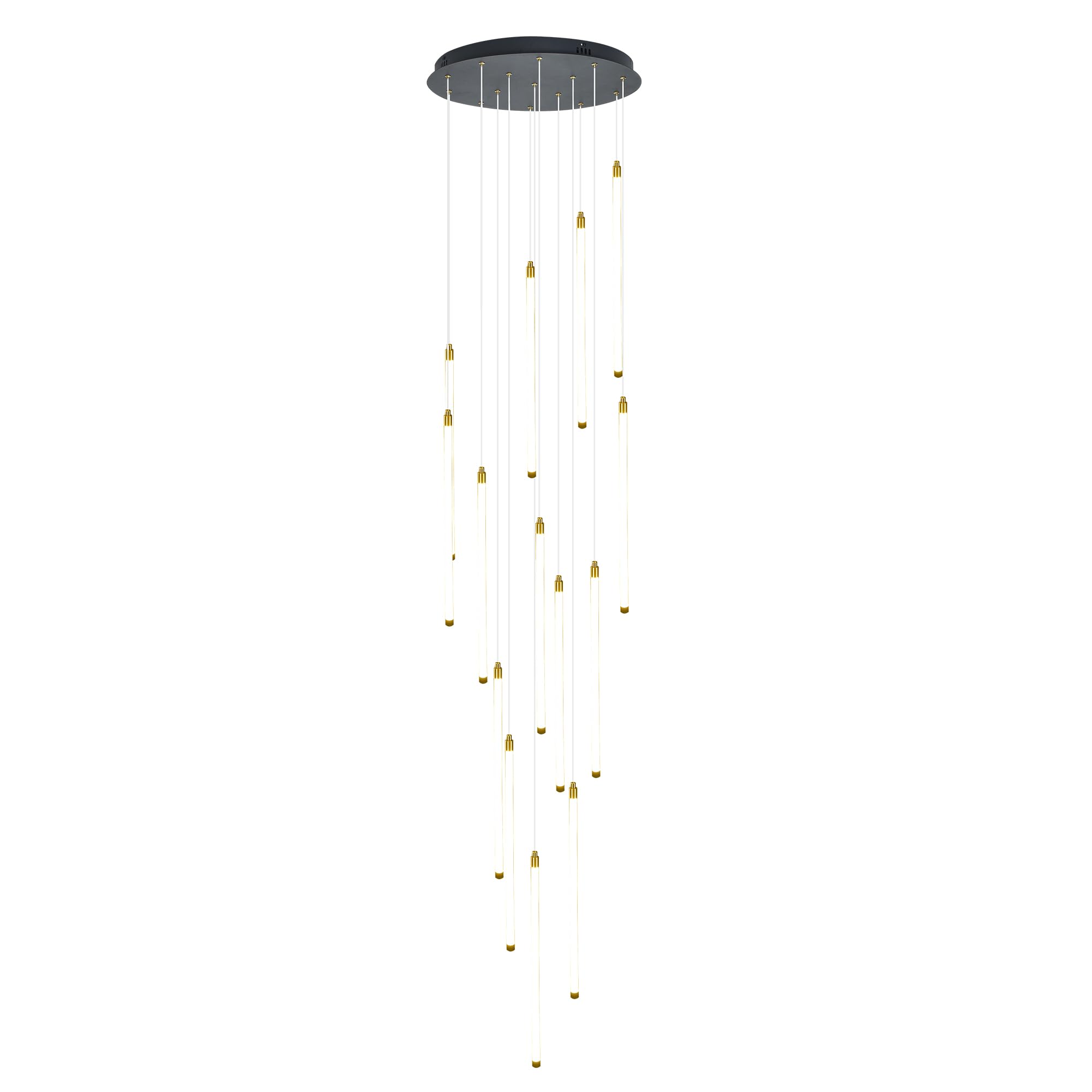 Qcyuui Nowoczesna Lampa Wisząca z 15 Światłami na Sufit, Regulowana Wysokość, Bardzo Duża Lampa Wisząca na Wysokie Sufity, Idealna na Poddasze, Schody, Salon, Willę, Elegancka Lampa Schodowa
