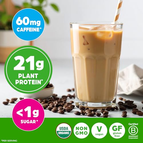 Image of Orgain Organic Vegan 21g Protein Powder, Iced Coffee, 2.03 lb | Plant based protein, 60mg of caffeine, low net carb, no added sugar or lactose ingredients, non-GMO, for shakes & smoothies