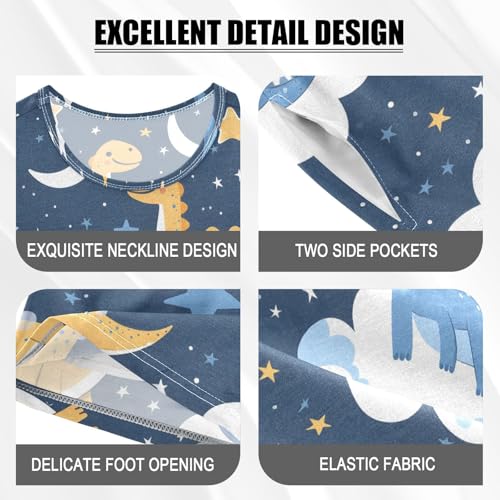 ALAZA Dinosaur Space Moon Starry Pajamas Short Sleeve 2 Piece Sleepwear Top and Bottom Pajama Set Unisex4