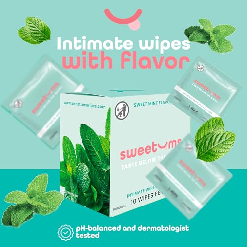 Image of Sweetums Flavored Feminine Wipes For Women, Individually Wrapped - pH Balanced Wipes - Pack of 10 (Sweet Mint)