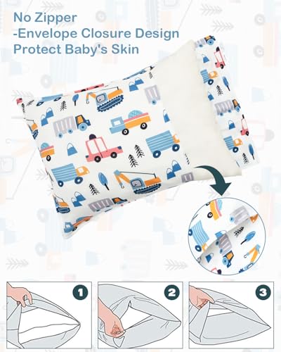 Image of ALVABABY Toddler Pillowcases Stretchy Soft Kids Pillow Cover 2 Pack Fit 13 inchx 18 inch or 12 inchx16 inch Envelope for Girl Boy Travel