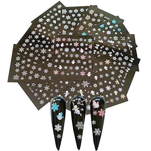 12sheets Nail Art Snowflake Design Sticker Different Snowflake Christmas Series Mixed Sticker Sheets 10101