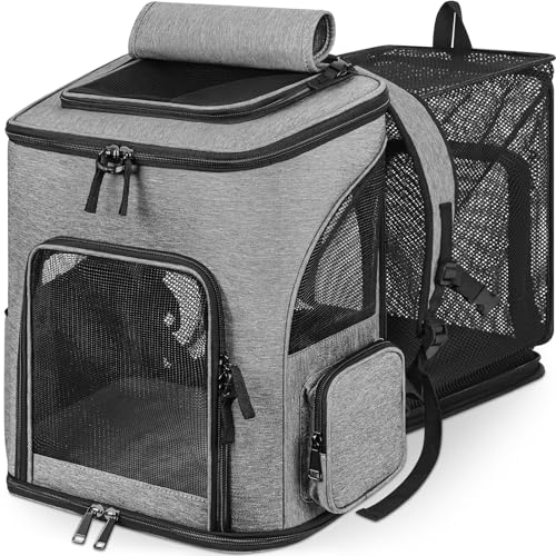 OUUTMEE Haustier-Rucksack für kleine Hunde Hundetragetasche erweiterbares faltbares Netzfenster Geeignet für Kurze Reisen Tragfähigkeit 10 kg Grau