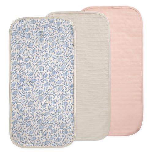 Image of mushie Water Repellent Changing Pad Liners | Made with Organic Cotton | Set of 3 (Blue Flowers Combo)