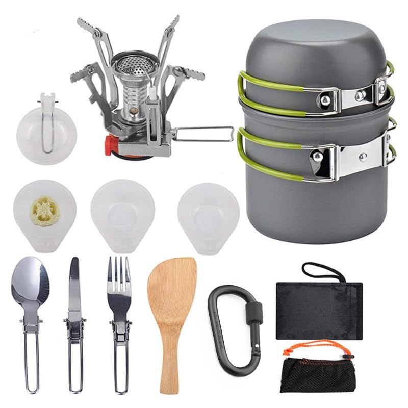 13 PCS TMKOOL Camping Cookware Mess Kit Outdoor Hiking Backpacking Picnic Cooking Bowl Non Stick Pot...