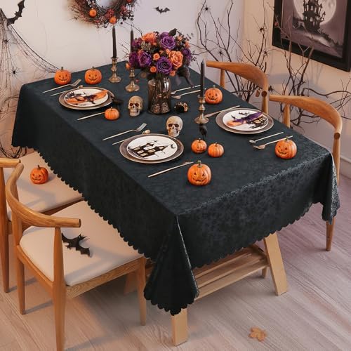Image of Smiry Rectangle Table Cloth, Waterproof Heavy Duty Vinyl Tablecloths, Wipeable Washable Table Cover for Kitchen and Dining Room (Black, 54 inch X 120 inch)