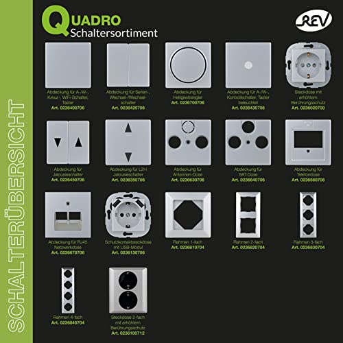 REV 0236530106 Quadro Cover for Control Button or A/W Switch, Silver, Kontroll, Taster, A/W - Image 2