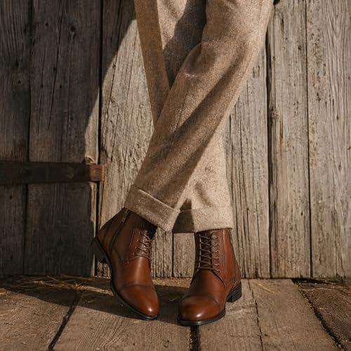 Image of Holy dove Men's Dress Boots Side Zipper Comfort Full-Grain Leather Business Office Cap Toe Oxford Short Ankle Boot
