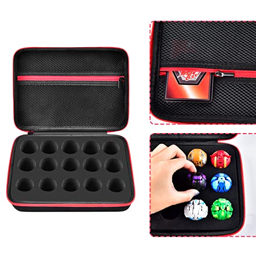 Image of Comecase Hard Carrying Case Compatible with Bakugan Figures, Storage Organizer Box with 15 Foam Slots and Mesh Pocket for 60+ Cards, Travel Holder for Kids Toys (Case Only)- Black