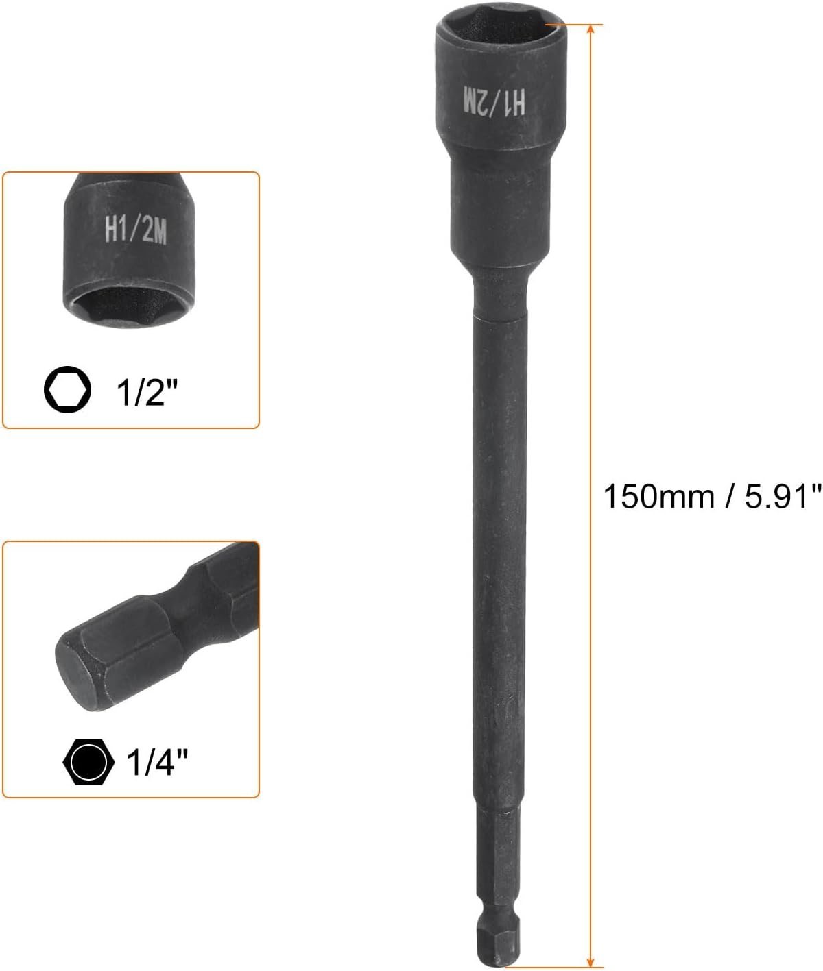 HARFINGTON 3Pcs Magnetic Nut Driver 1/2" x 1/4" Long Quick Change Hex Shank Magnetic SAE Nut Driver CRV Steel for Impact Drive Nuts Bolts Driver Bit Set for Drill