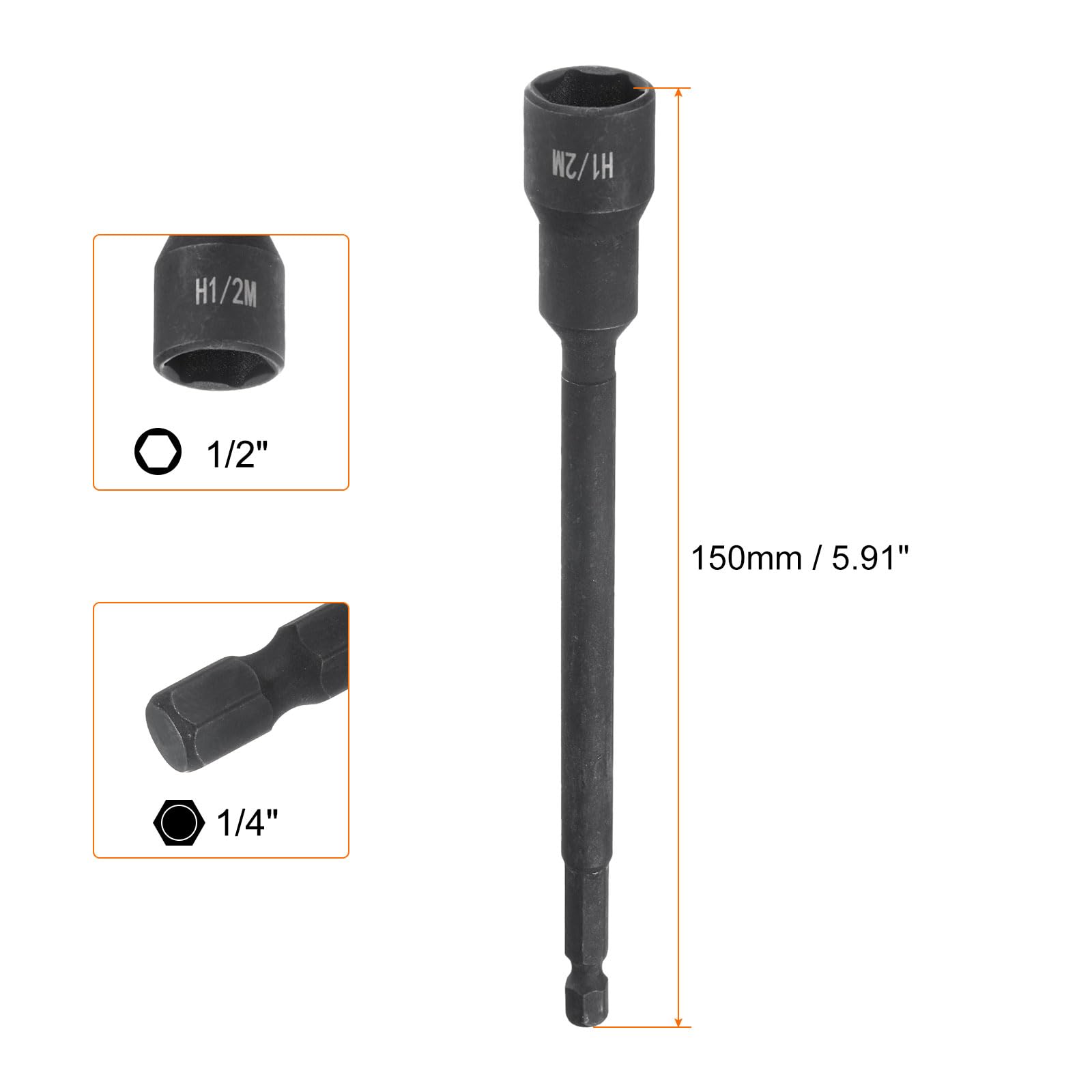 QUARKZMAN 5Pci Attacco Per Dado Magnetico 1/2" x 1/4" Lungo Ad Attacco Rapido A Sei Lati SAE In Acciaio CRV Per Avvitatore Ad Impatto Set Di Bits Per Dadi E Bulloni Per Trapano