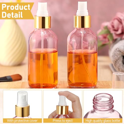 Maxcheck 50 Pieces 4oz Small Glass Spray Bottles for Essential Oil Empty Spray Mist Bottle Empty Fine Mist and Refillable Mister Refillable Liquid Containers for Perfumes, Cleaning(Pink, Gold)3