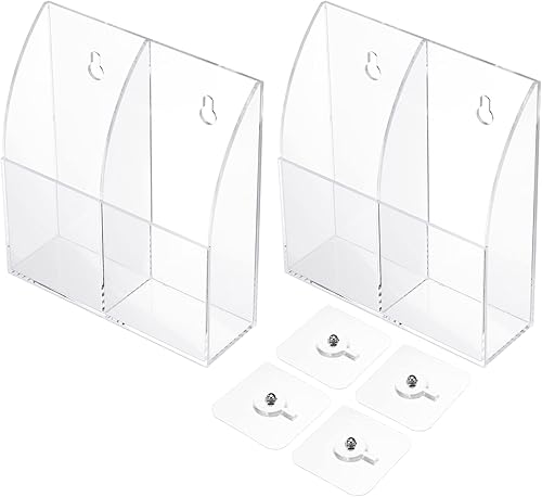 PATIKIL Soporte para control remoto, paquete de 2 organizadores de acrílico para montaje en pared, caja de almacenamiento de medios de 2 ranuras