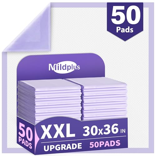 Image of 110 Grams Heavy Duty Bed Pads 30''X36'', 50 Count MILDPLUS Purple Disposable Underpads with Anti-Slip Film, Extra Large Chucks Pads, 3X Thicker Incontinence Pads for Adults, Kids or Pet