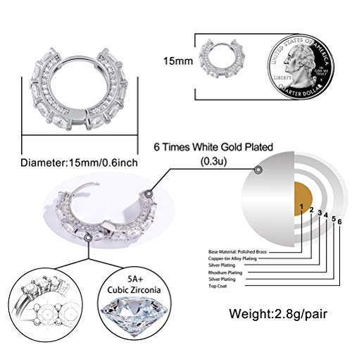 TOPGRILLZ Gold Plated Hoop Earrings For Men 14K Golden Silver Plated 5A+ Cubic Zirconia Huggie Earrings Cartilage Hypoallergenic Cuff Earrings Trendy2