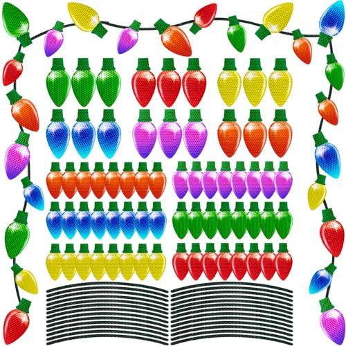 Image of 190PCS Christmas Car Refrigerator Decorations - 90 Reflective Bulb Light Shaped Magnets 100 Magnetic Wires Ornaments Set Xmas Holiday Cute Decor