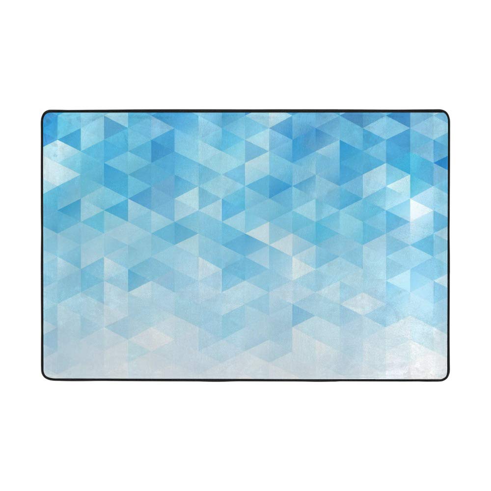 Tapis corail à grille bleue en coton stretch et velours pour salon | 183x122 cm