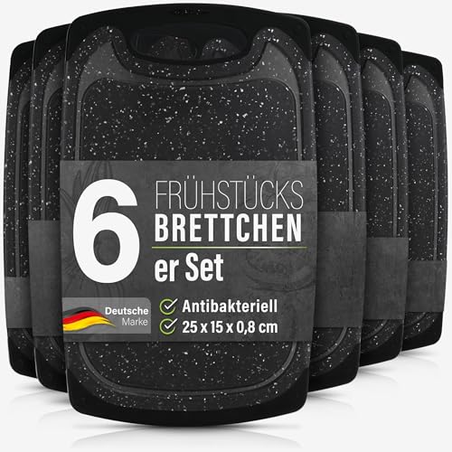 6er Set Frühstücksbrettchen Kunststoff - Brettchen Spülmaschinenfest - Brotbretter Stullenbretter Frühstücksbretter, schwarz/anthrazit