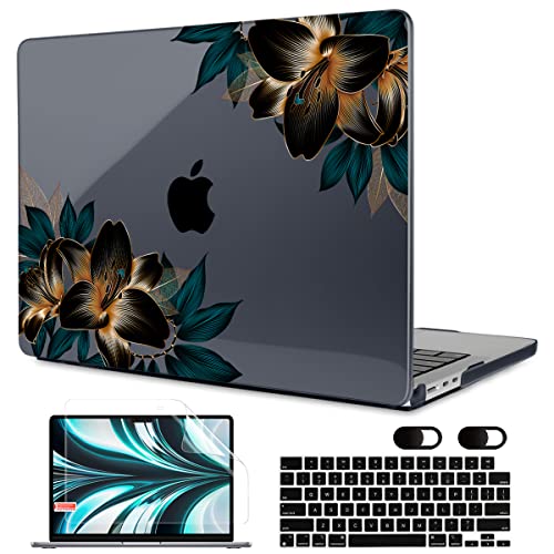 Image of MEEgoodo Case for M5 /M4 /M3 /M2 MacBook Air 13 inch 2026 2025 2024 2022, Fit Model A3449 /A3240 /A3113 /A2681, Case Compatible with MacBook Air 13.6-inch, Golden Lilies